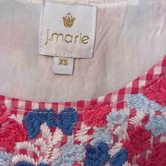 J. Marie 100% Cotton Pink White Checkered Floral Embroidered Mini Dress Size XS - Picture 2 of 4